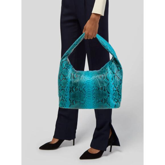 Ximena Kavalekas Python Single Shoulder Strap Hobo Bag Turquoise Teal Black - Picture 2 of 11